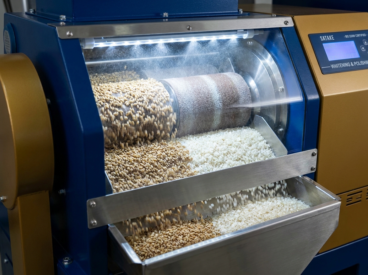 Rice being milled and polished at Rana Rice Mills